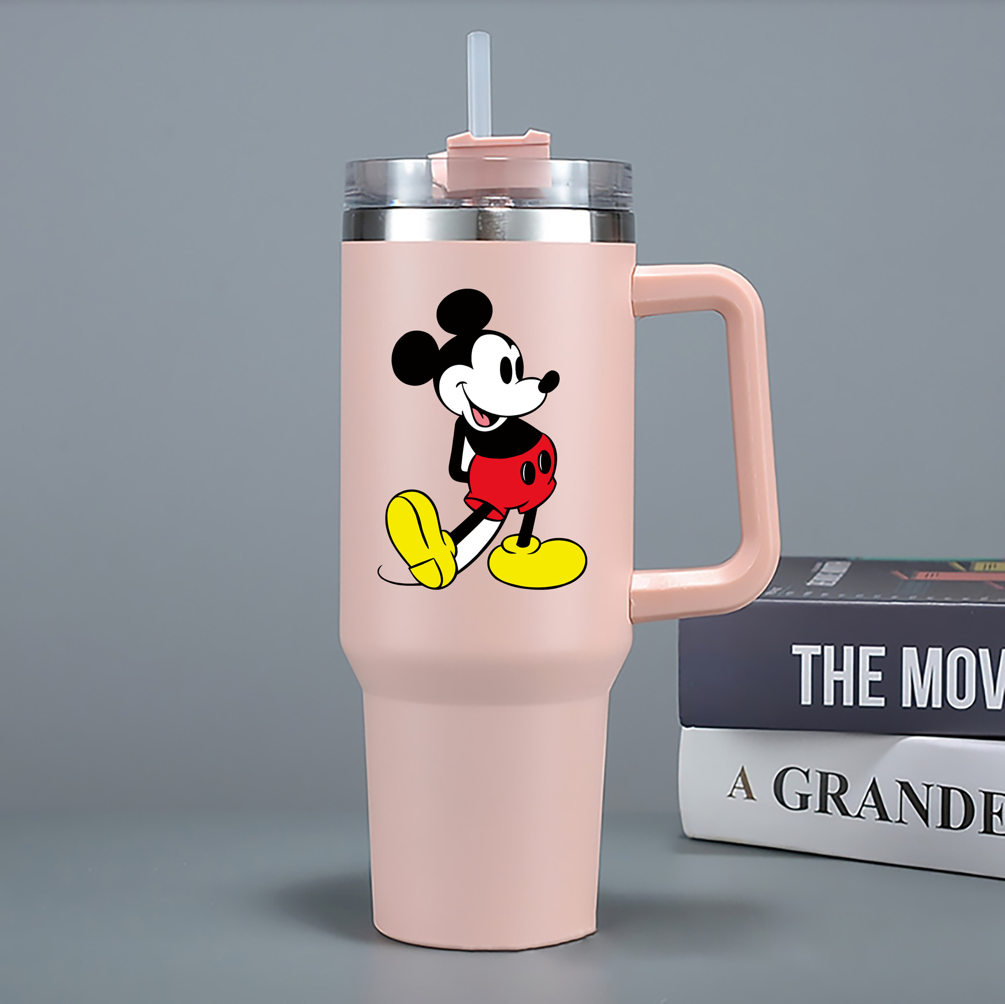（画像用） ミッキーマウス Mickey Mouse 1200mL車用タンブラー - クリスタルステッカー（プラスチックストロー付き）